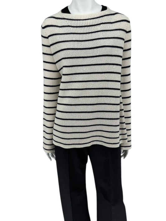 The Row Ivory & Navy Cashmere Striped Boatneck Sweater – Size S