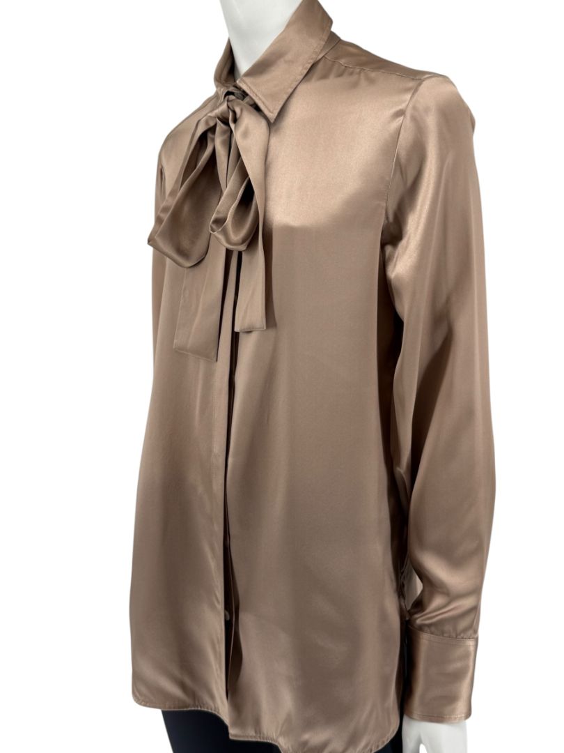 Brand New Kiton Bronze Silk Bow Blouse – Size 46