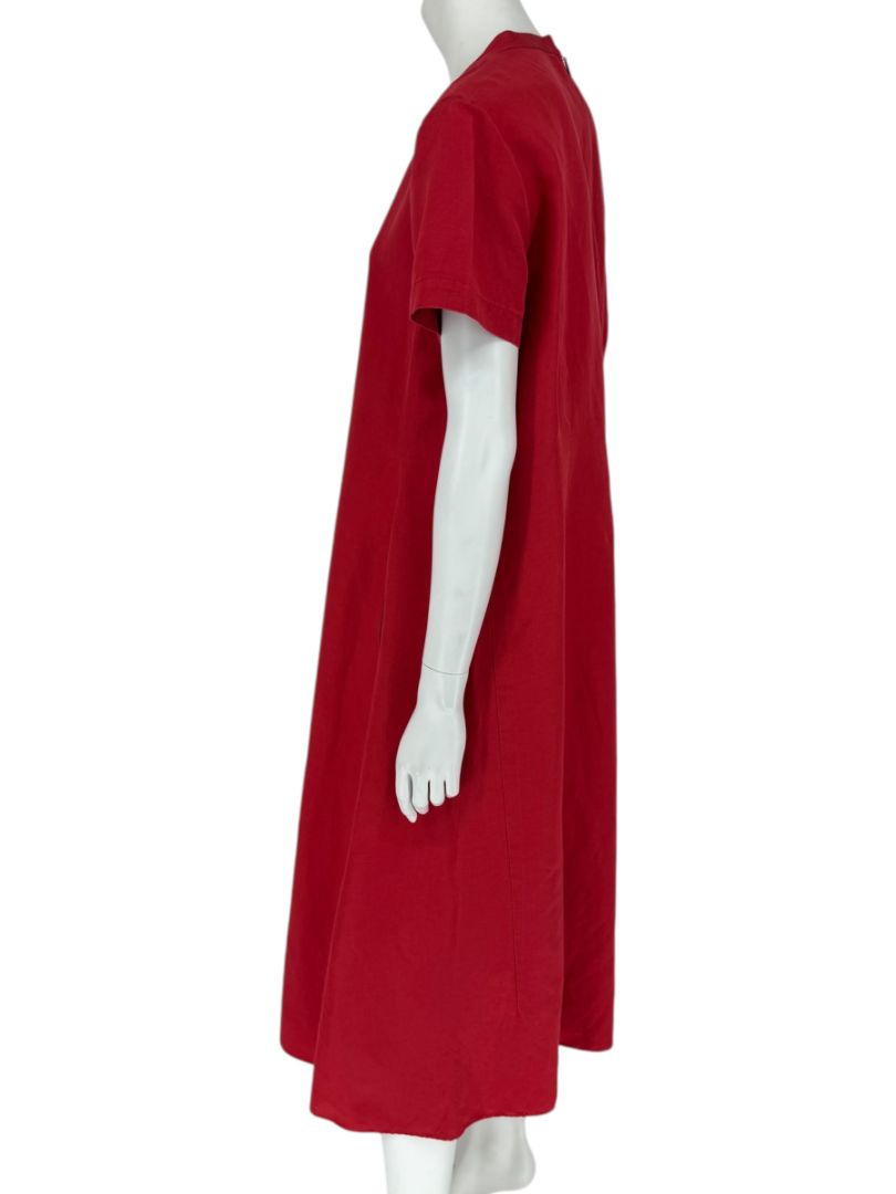 Lafayette 148 New York Red Linen-Blend Midi Dress – Size M