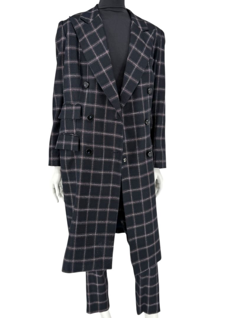 Pamella Roland Black & Gray Windowpane Plaid Pantsuit – Large