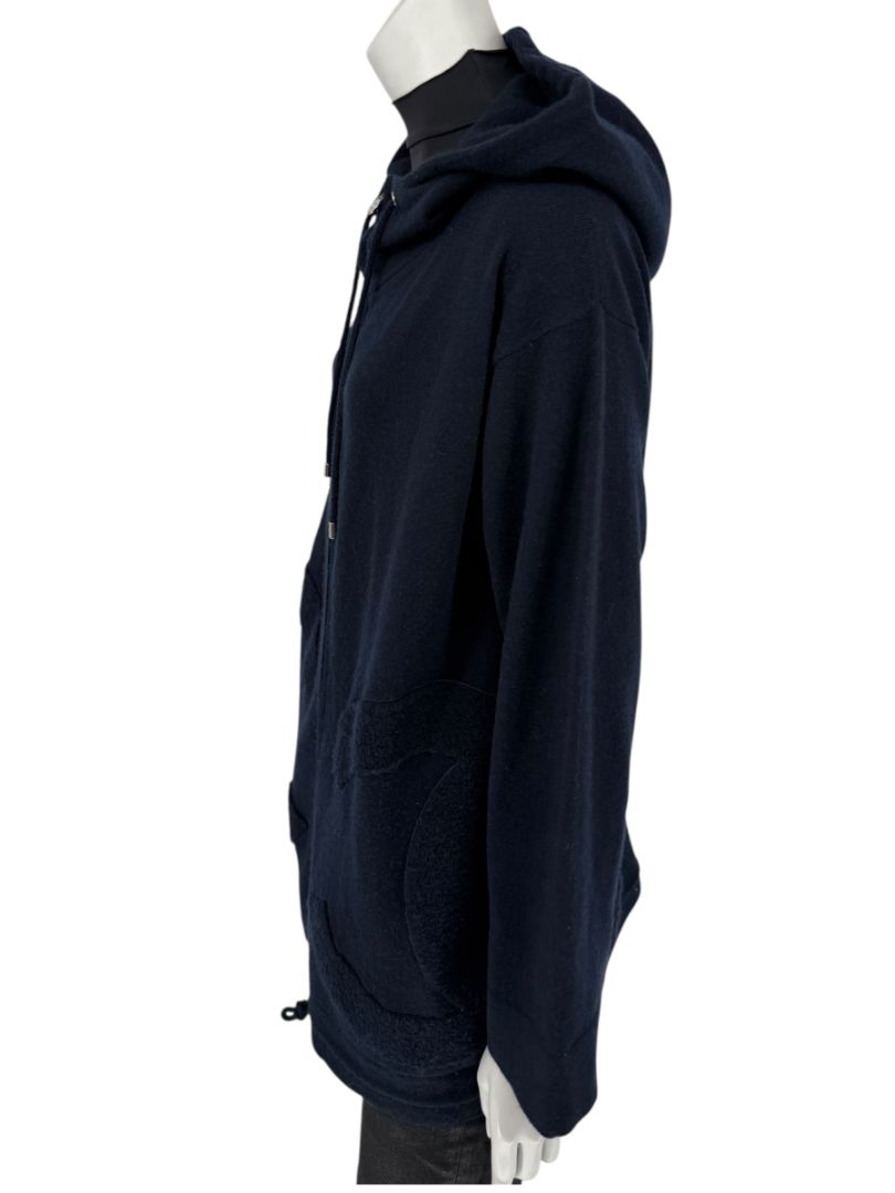 Chanel Navy Blue Cashmere Hoodie with Silver Hardware – Size 36