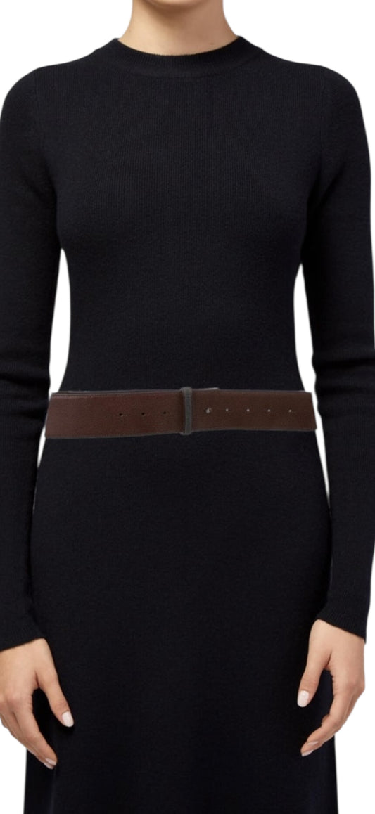 Brunello Cucinelli Brown Leather Wide Waist Belt L – Monili Bead Detail Made in Italy