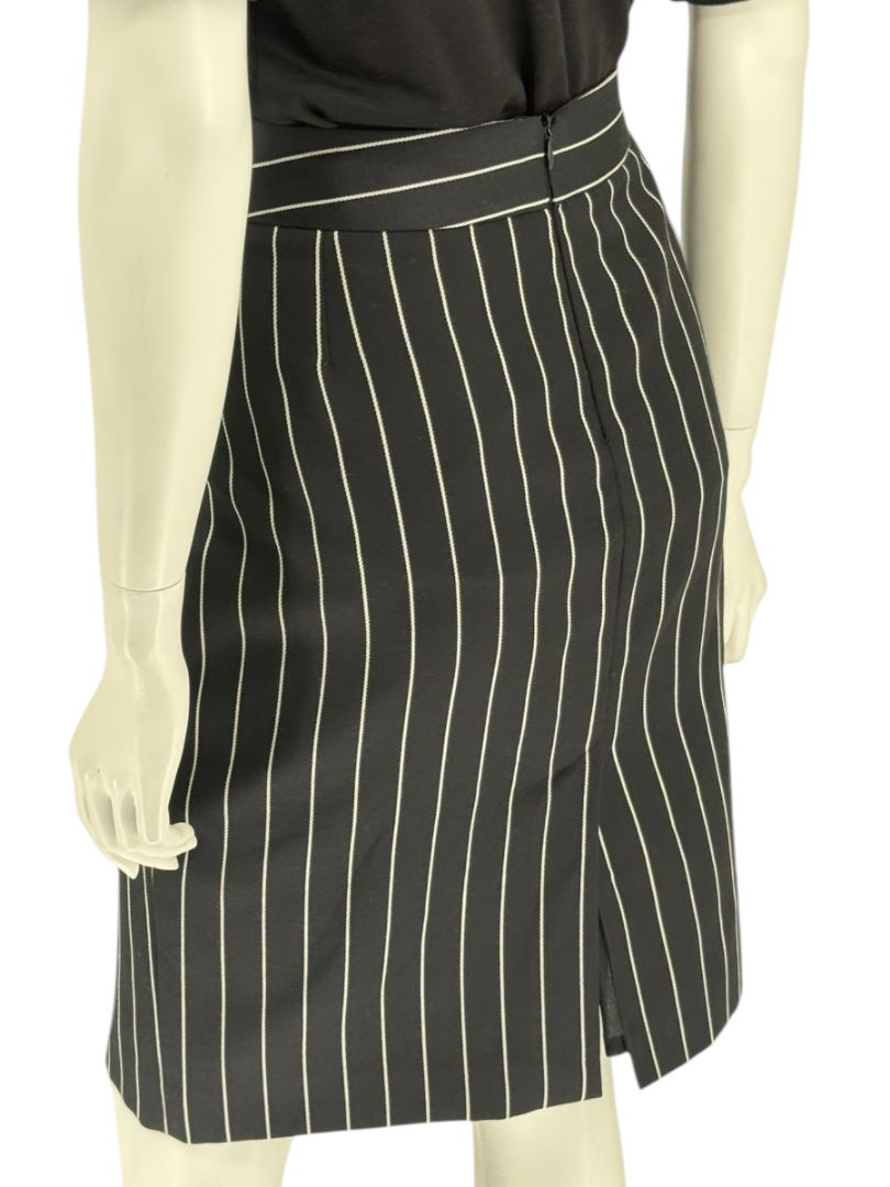 Armani Collezioni Black Pinstripe Wool Skirt – Size 12