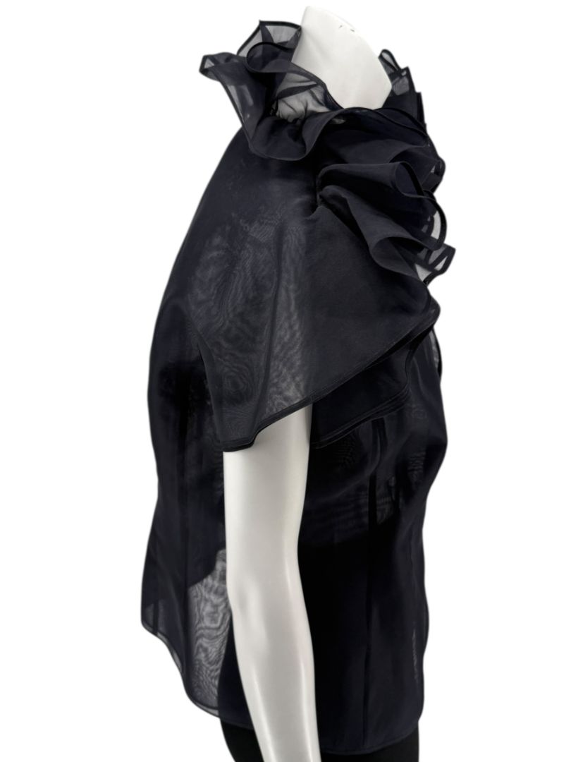 Féraud Paris Navy Silk Organza Ruffle Blouse – FR 44 - NWT