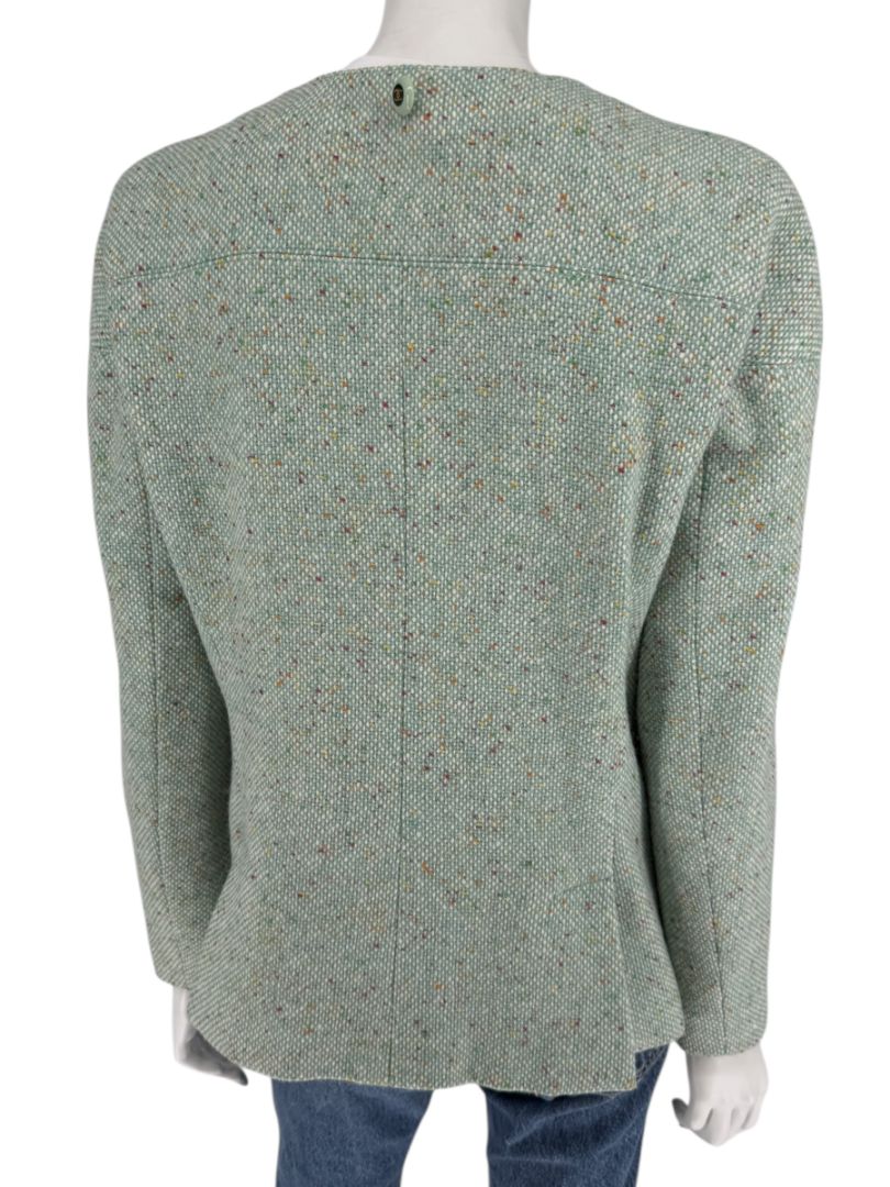 Chanel Women’s Mint Green Wool-Mohair Blend Tweed Jacket with Detachable Scarf – Size 44