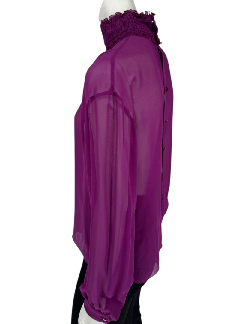 Chanel Fuchsia Silk High-Neck Blouse – Fall 2001 FR 42