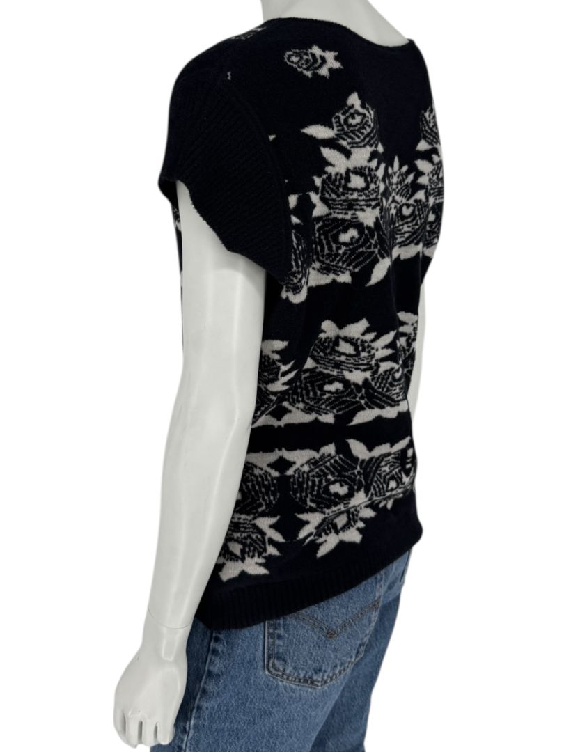 Chanel Black & Ivory Wool-Blend Deep V-Neck Sweater – Size FR 44