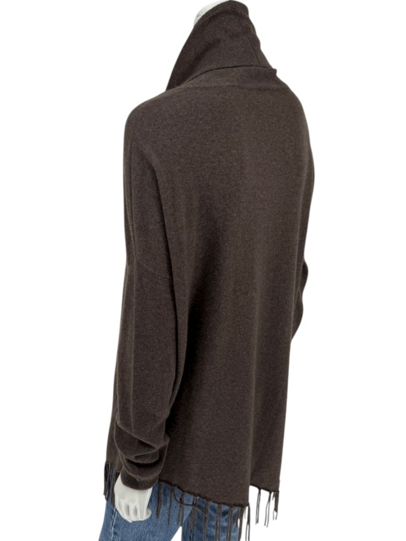 Repeat Cashmere Women’s Brown Wool-Cashmere Fringe Hem Sweater - Size L