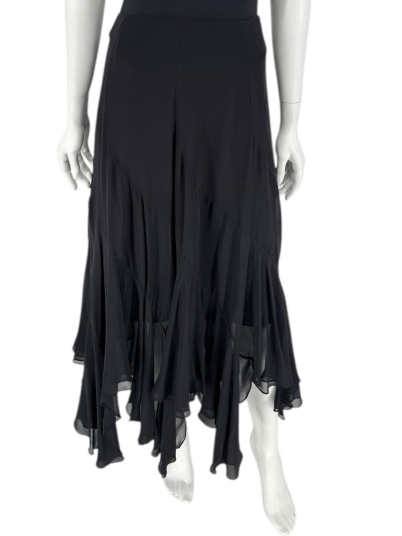 Dana Buchman Black Silk Asymmetric Ruffle Skirt – Size 12