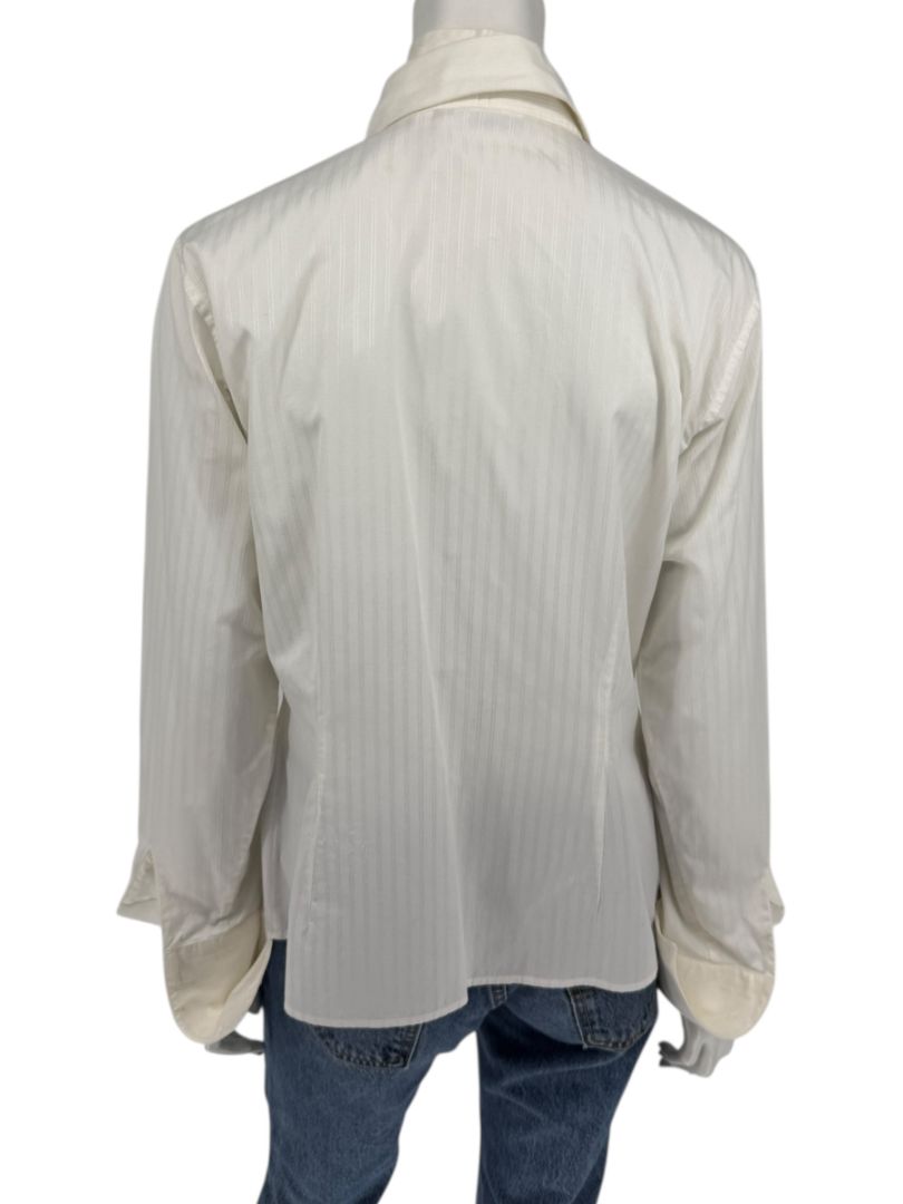 Zang Toi Ivory Striped Blouse with Detachable Neck Tie – Size 14