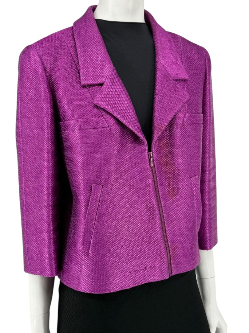 Chanel Fuchsia Textured Cotton-Blend Jacket – Size 42