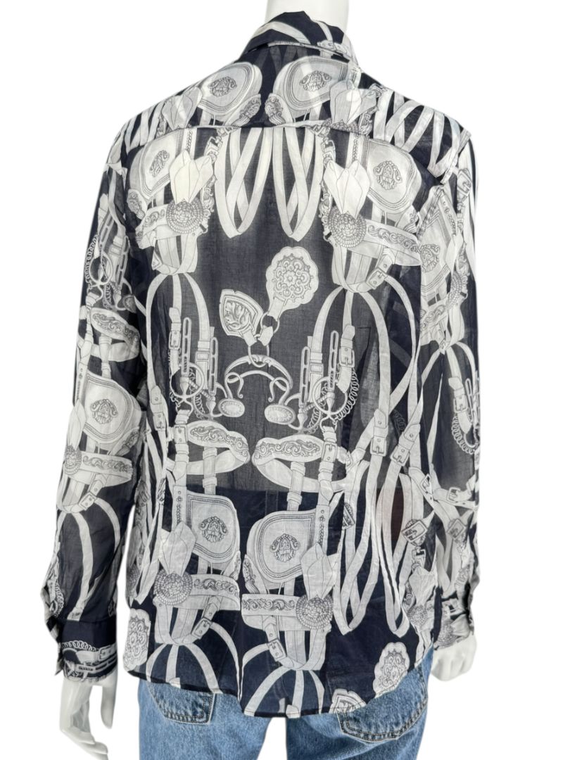 Craig Taylor Elegant Black & White Equestrian-Print Long-Sleeve Shirt – Size XL