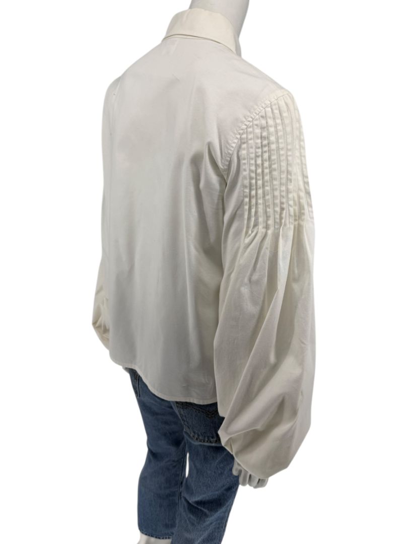 Paco Rabanne Ivory Cotton-Silk Pleated Balloon-Sleeve Blouse – Size 42