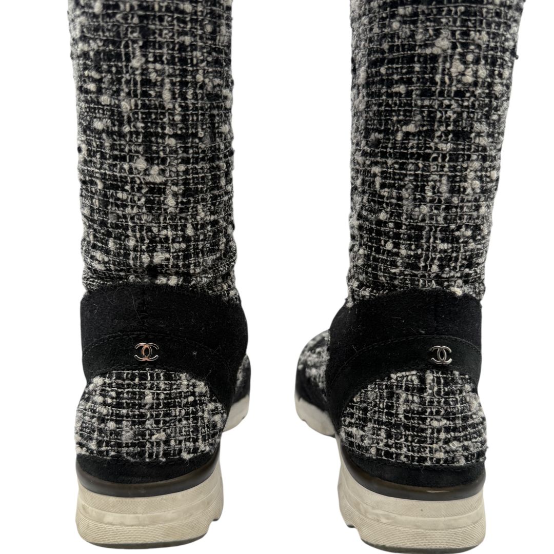 Chanel Tweed & Suede Lace-Up Knee-High Sneakers – Size 40 (EU)