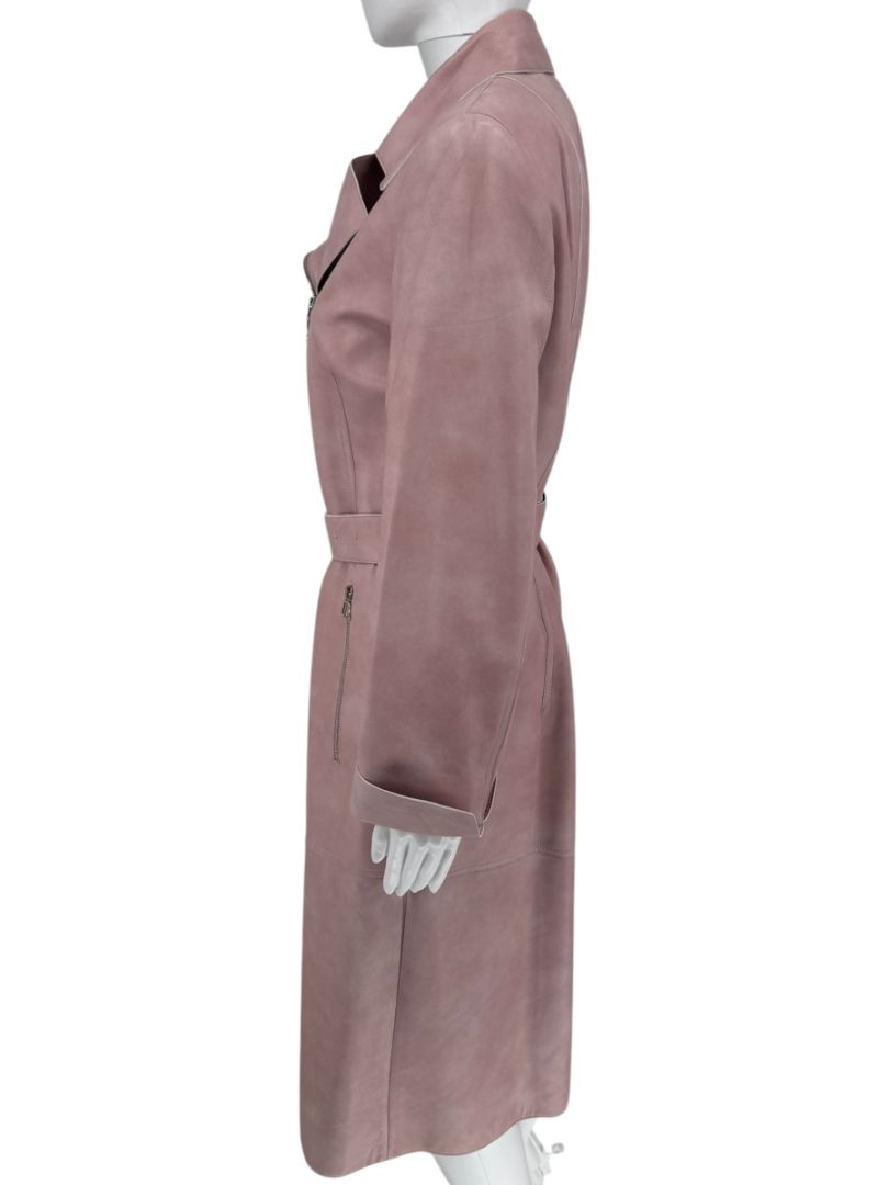Akris Lamb Nappa Leather Moto Trench in Dusty Rose – Size 8