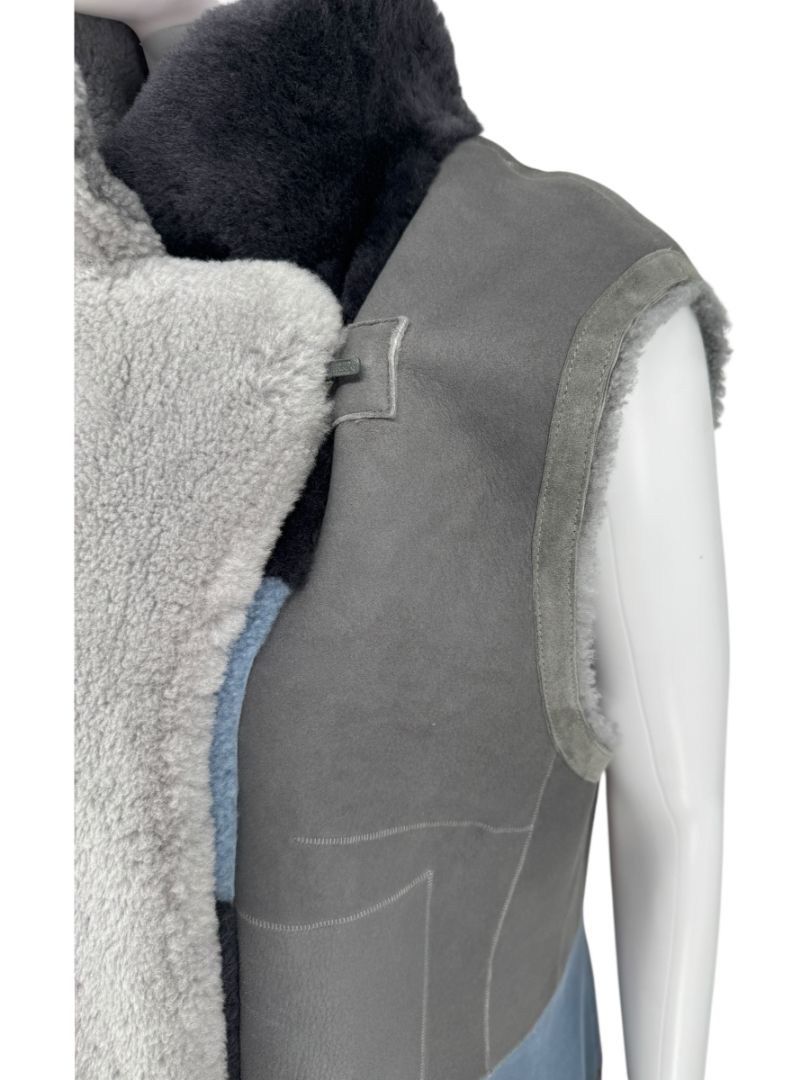 Akris Colorblock Shearling Patchwork Vest – Size 10