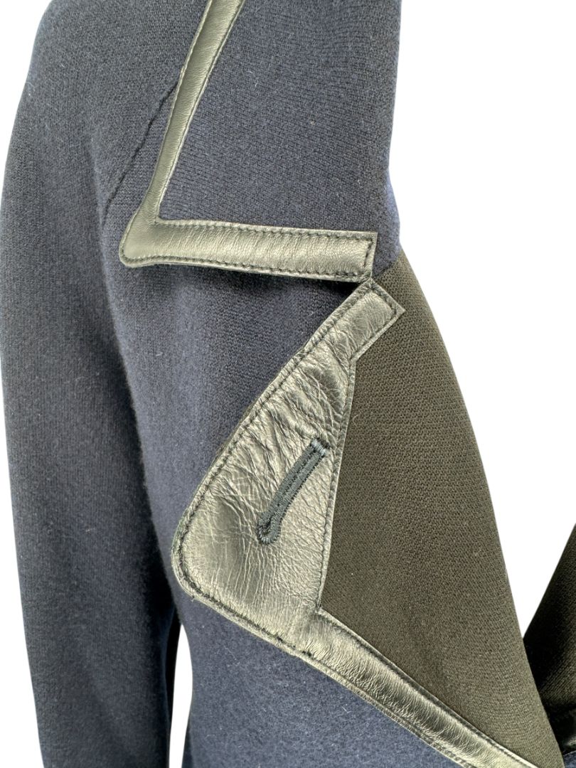 Giorgio Armani Navy Wool-Cashmere Coat with Leather Trim – Size 44