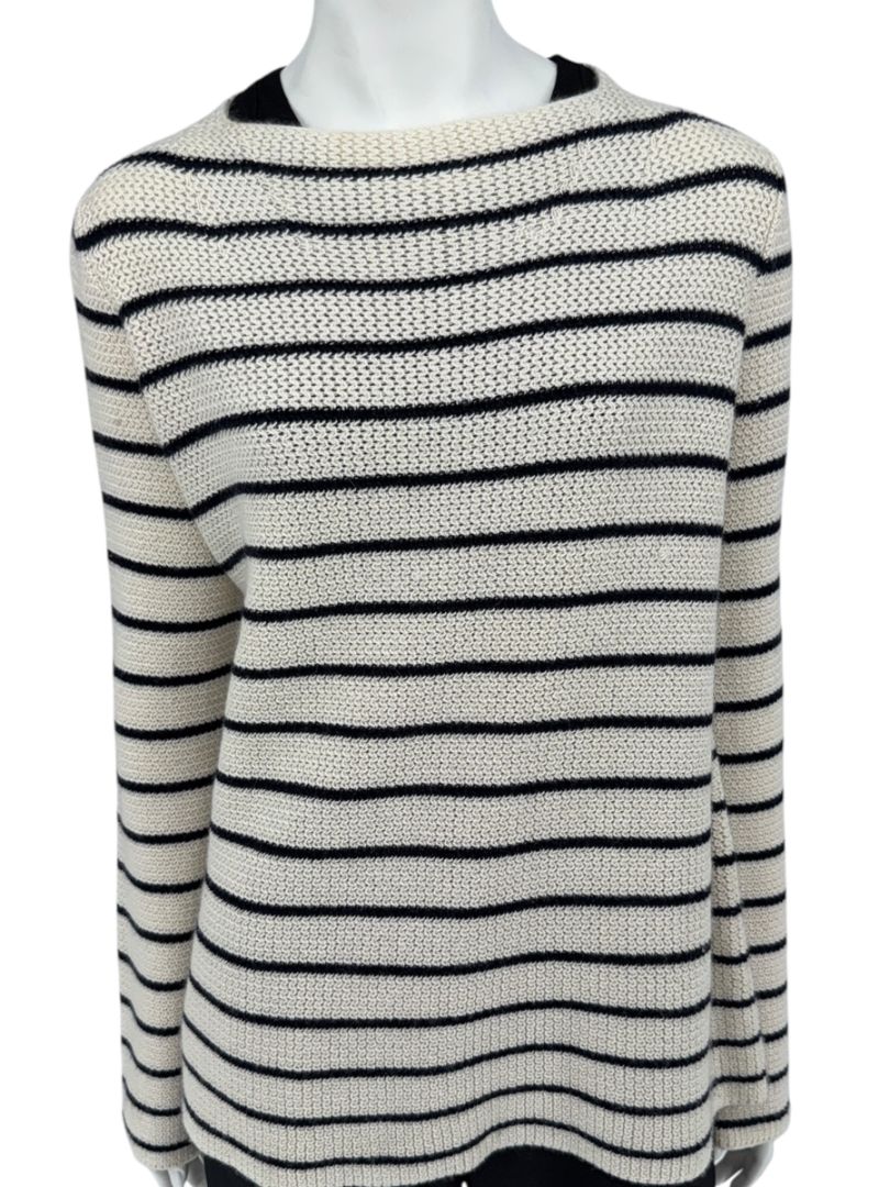 The Row Ivory & Navy Cashmere Striped Boatneck Sweater – Size S