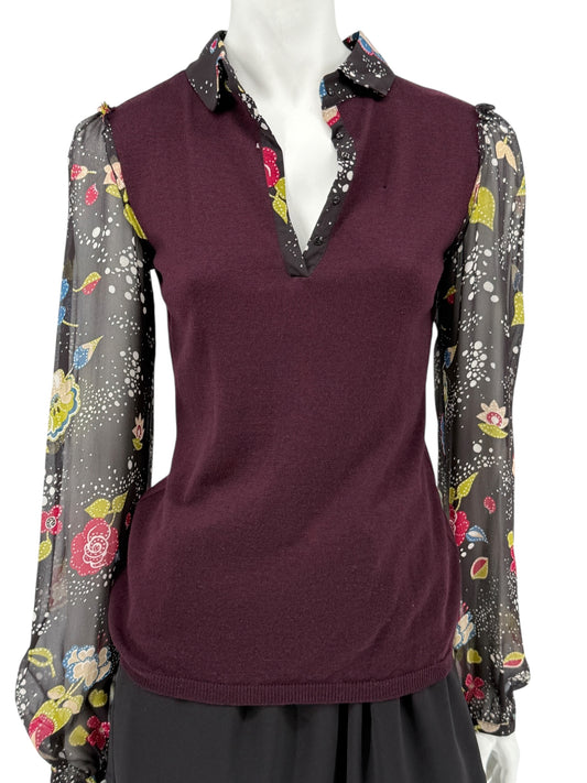 Moschino Virgin Wool Sweater with Sheer Floral Sleeves – Size 8 (IT 38)