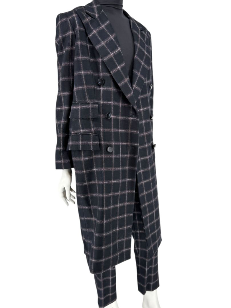 Pamella Roland Black & Gray Windowpane Plaid Pantsuit – Large
