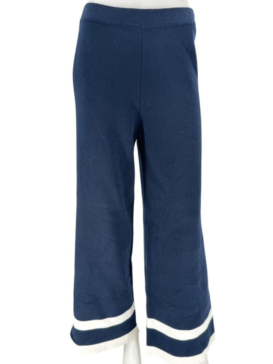 Holebrook Sweden Navy Cotton Wide-Leg Pants White Stripe Hem Size Large L
