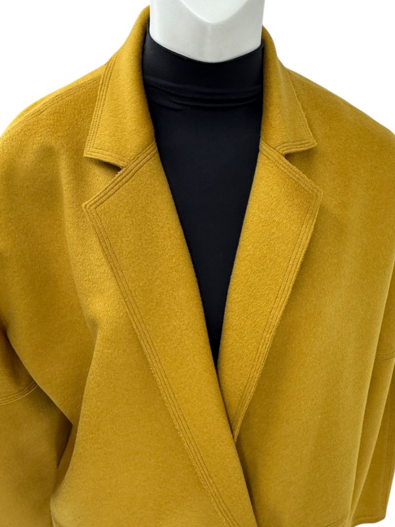 Pamella Roland Mustard Wool Cape Style Coat with Gold Buttons – Large