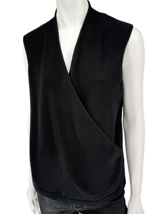 Linda Allard Ellen Tracy Black Wool Sleeveless Wrap Vest – Size L