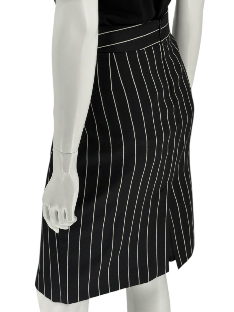Armani Collezioni Black Pinstripe Wool Skirt – Size 12