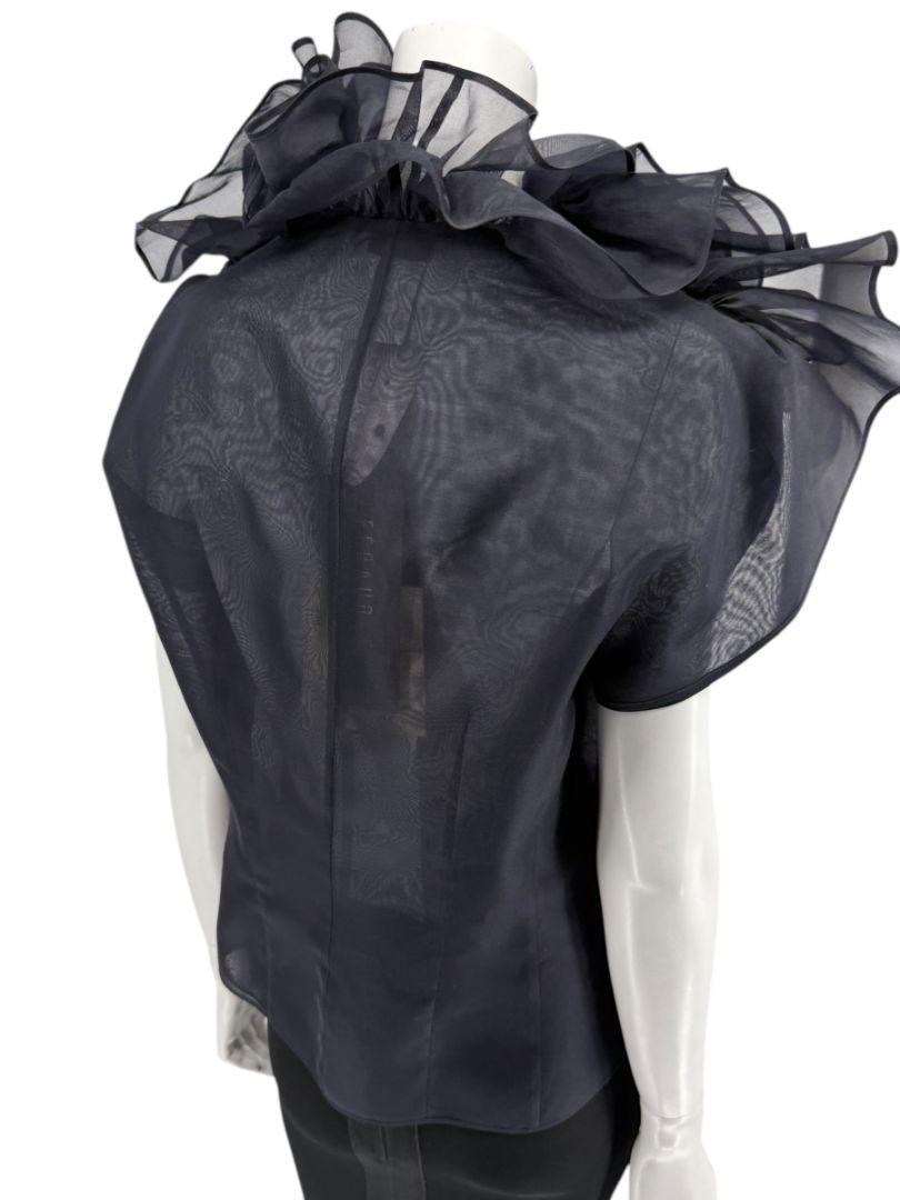 Féraud Paris Navy Silk Organza Ruffle Blouse – FR 44 - NWT