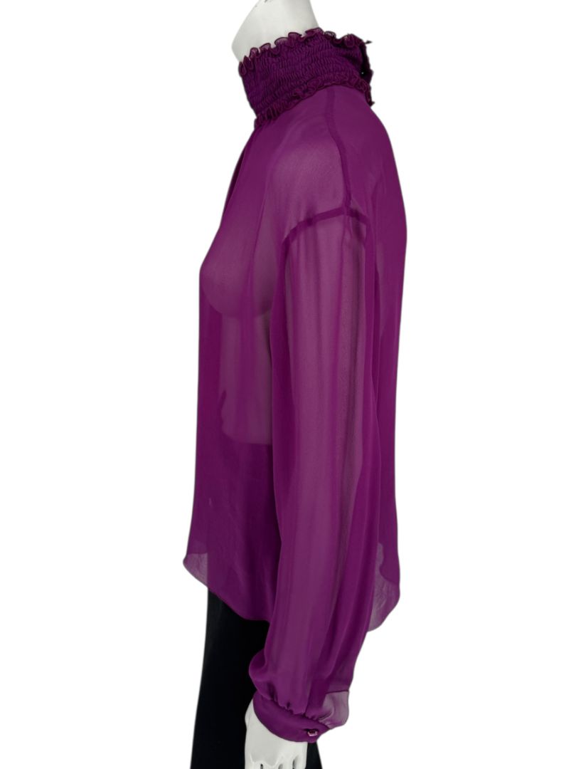 Chanel Fuchsia Silk High-Neck Blouse – Fall 2001 FR 42