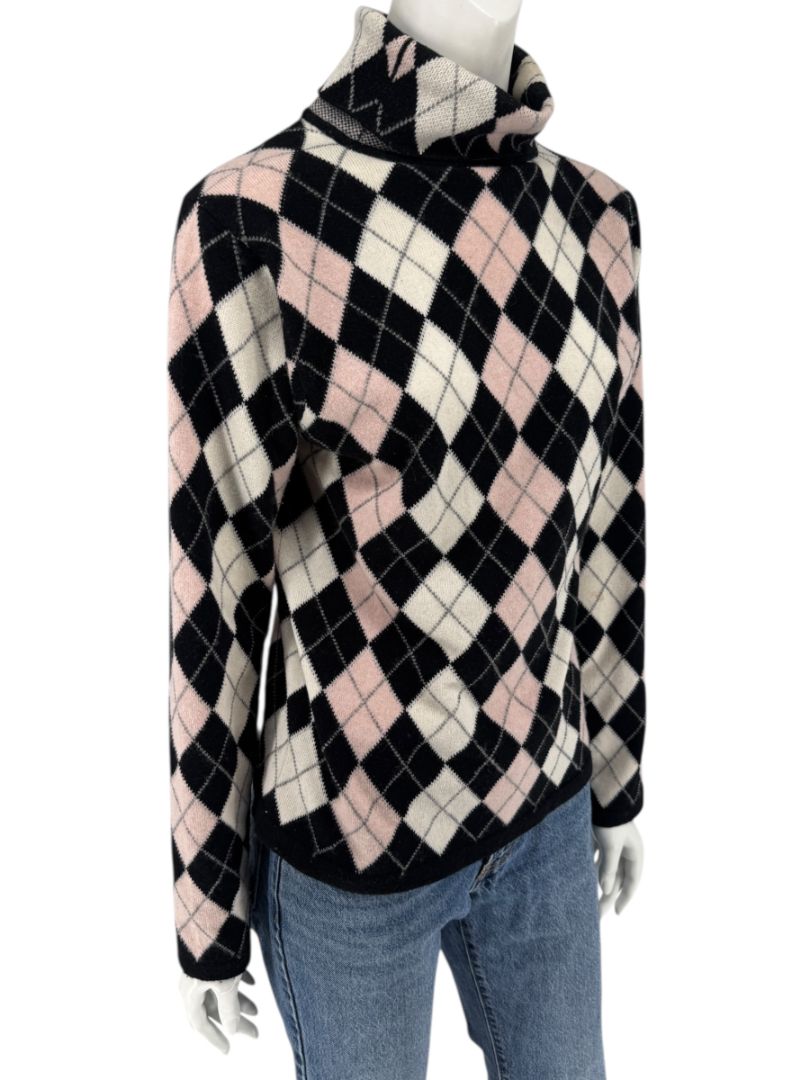 Pringle of Scotland 100% Cashmere Argyle Turtleneck Sweater – Size XL