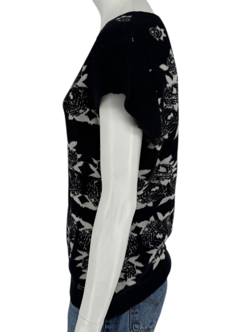 Chanel Black & Ivory Wool-Blend Deep V-Neck Sweater – Size FR 44