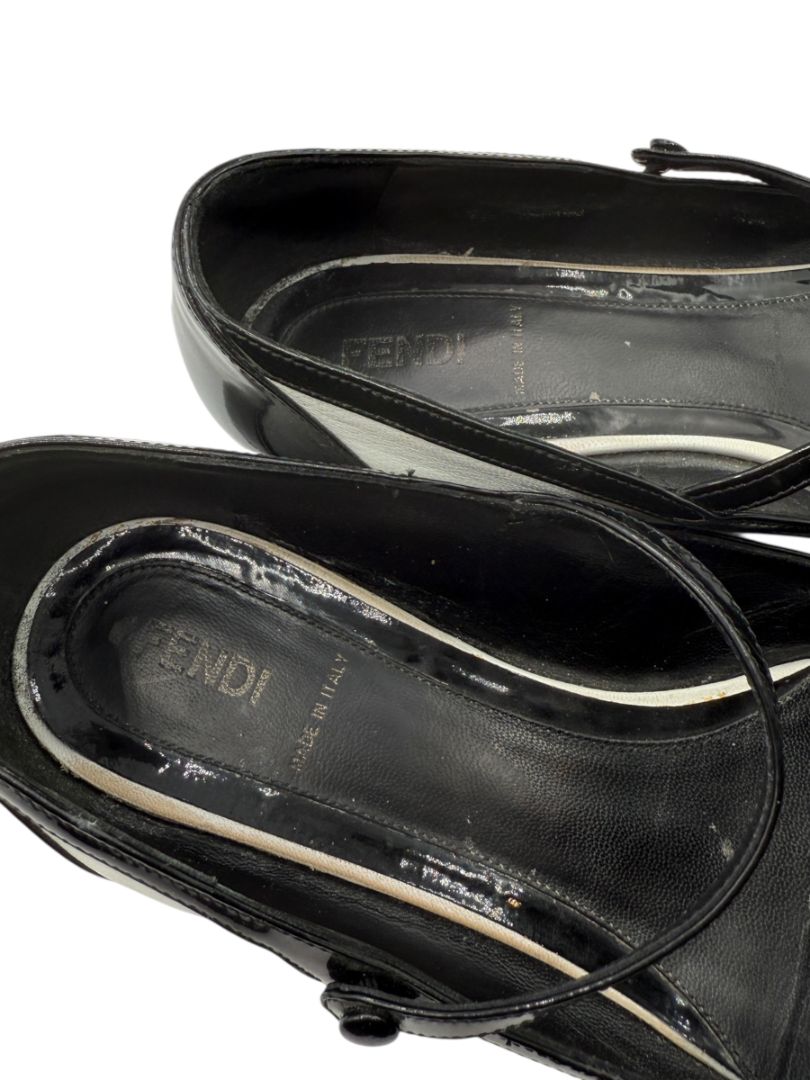 Fendi Black & White Leather Mary Jane Ballet Flats – Size 41