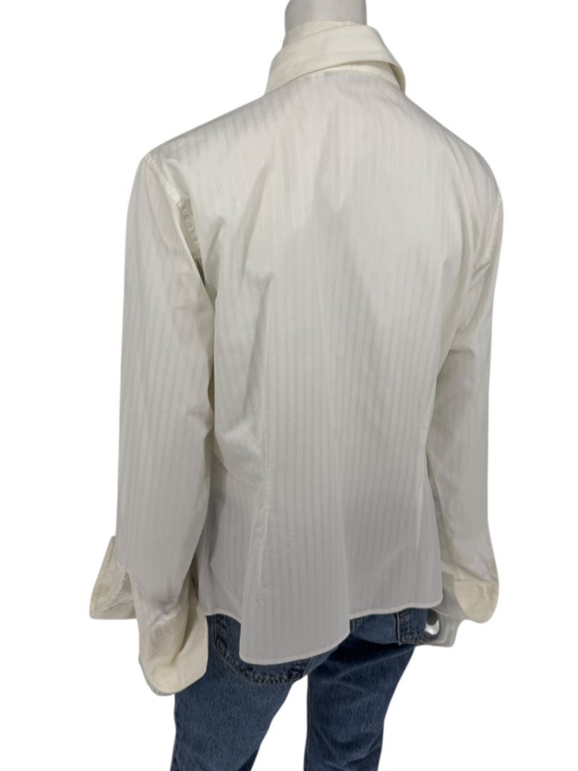 Zang Toi Ivory Striped Blouse with Detachable Neck Tie – Size 14