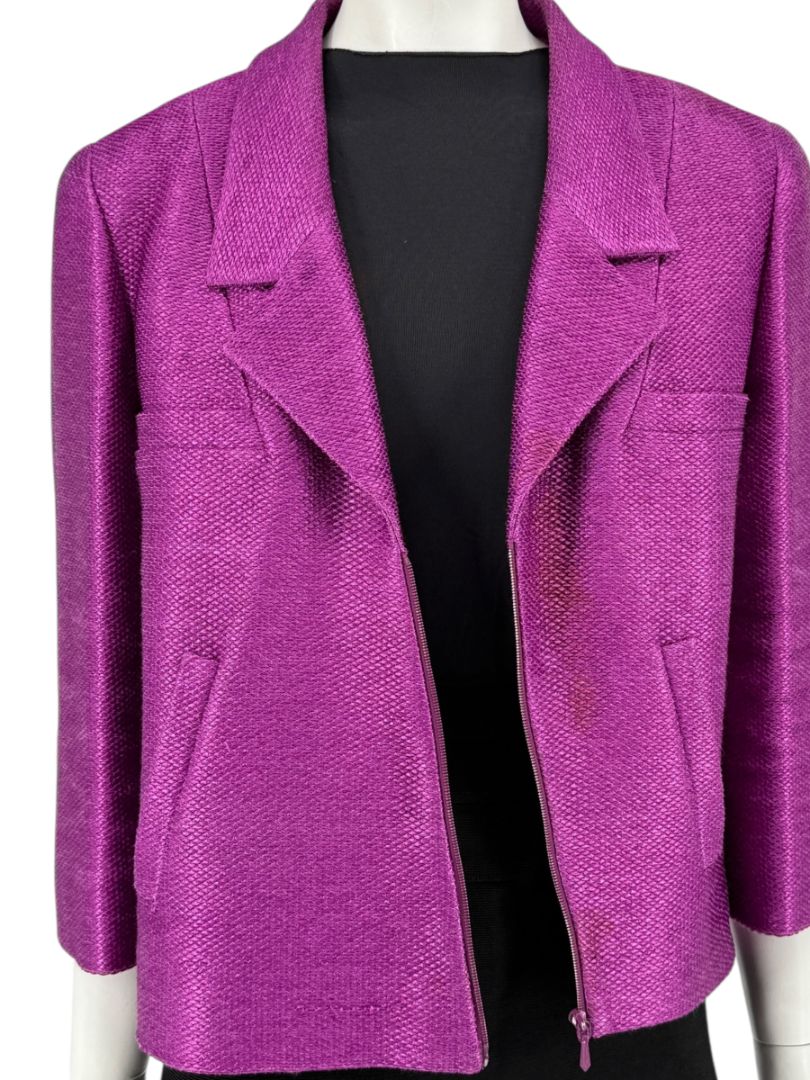 Chanel Fuchsia Textured Cotton-Blend Jacket – Size 42