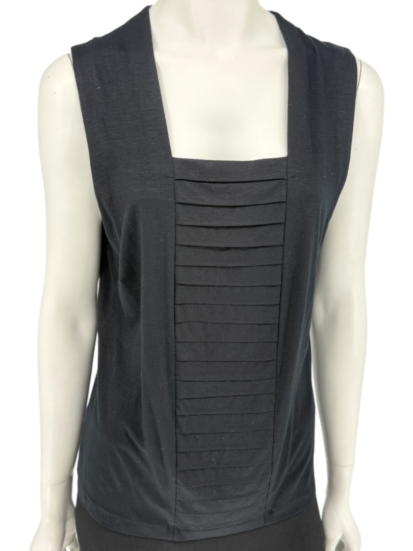 Akris Punto Black Modal-Blend Pleated Front Sleeveless Top – Size US 14