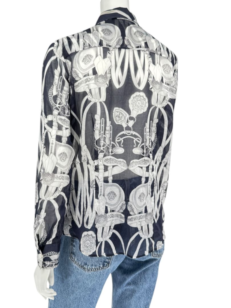 Craig Taylor Elegant Black & White Equestrian-Print Long-Sleeve Shirt – Size XL