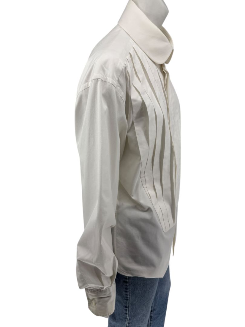 Karl Lagerfeld White Cotton Tuxedo-Style Pleated Shirt – Size 44