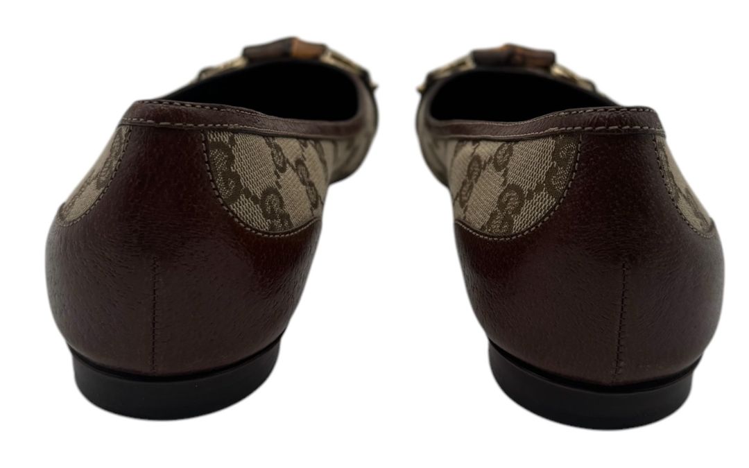 Gucci GG Canvas & Leather Bamboo Horsebit Flats – Size 11B (Made in Italy)