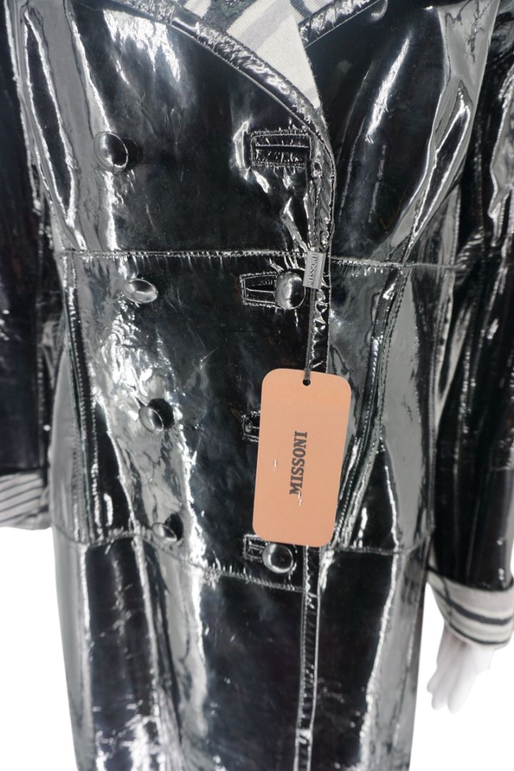 Missoni Black Patent Leather Trench Coat – Size 46