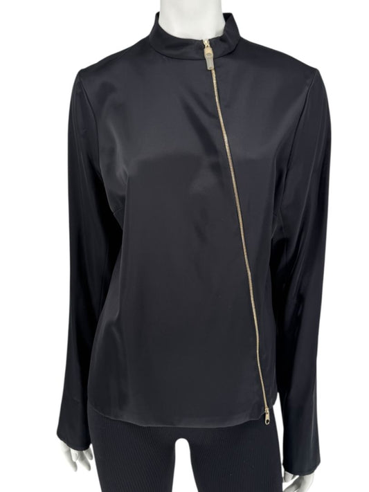 Christian Dior Black Asymmetric-Zip Blouse – Size FR 44 (US 12)