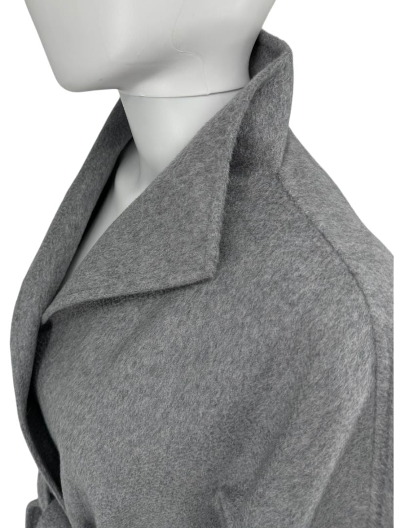 Max Mara ‘Manuela’ Belted Wrap Coat in Light Grey – Size US 10 / IT 44