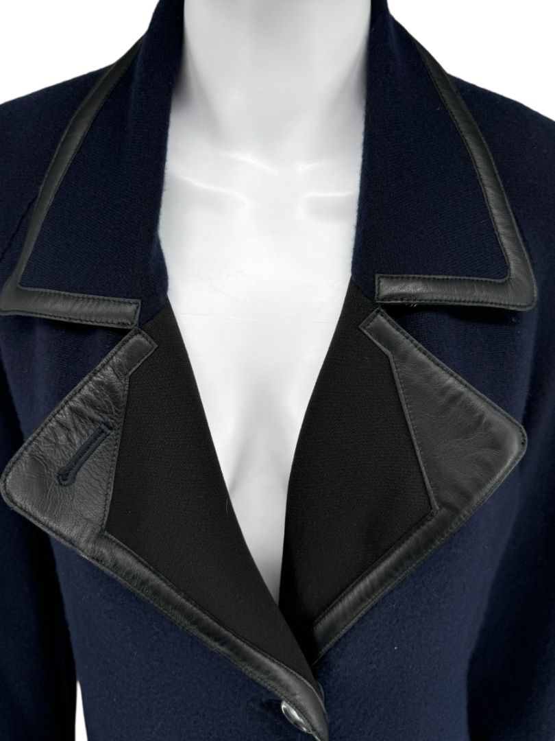 Giorgio Armani Navy Wool-Cashmere Coat with Leather Trim – Size 44