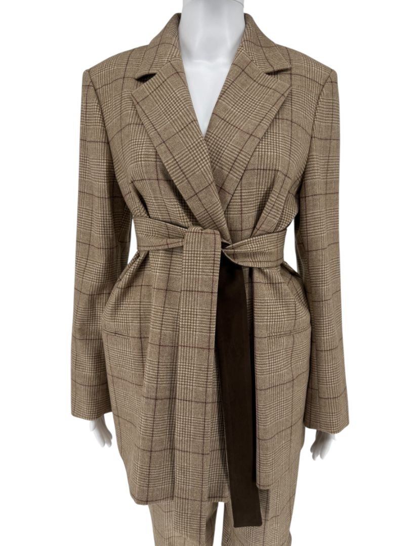 Kiton Wool-Cashmere Plaid Belted Blazer & Drawstring Trousers – Size IT 44