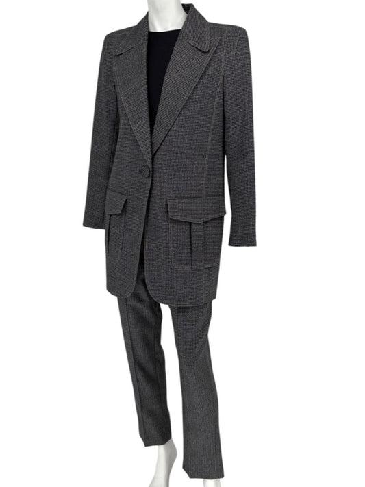 Fendi Roma Grey Wool-Blend Checked Pantsuit – Size IT 42 (Jacket) / IT 40 (Pants)