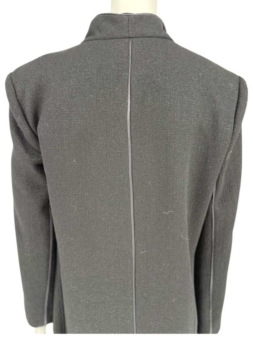 Pamella Roland Black Longline Coat Piped Trim Open Front Designer Outerwear Fits L