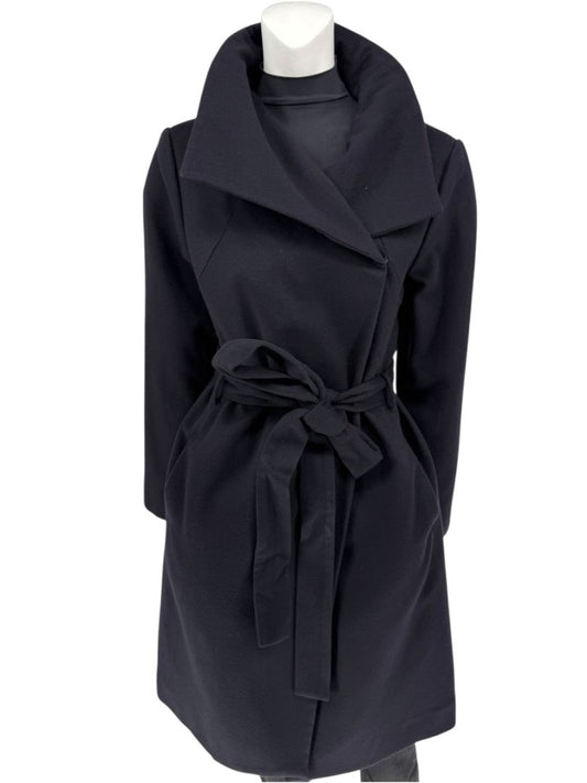 Pamella Roland Wide Shawl Collar Black Wool Belted Coat - Large