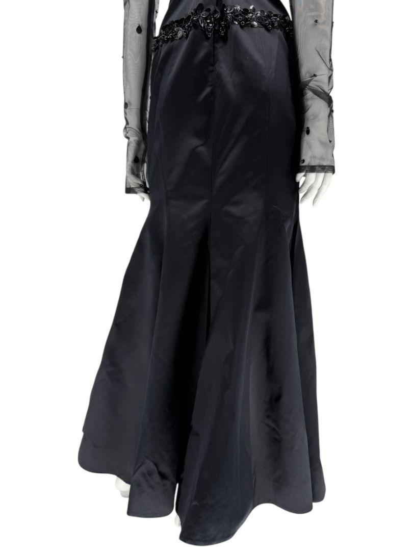 Pamella Roland Black Strapless Evening Dress Embellished Waist Sheer Sleeve Formal Gown - Size 6