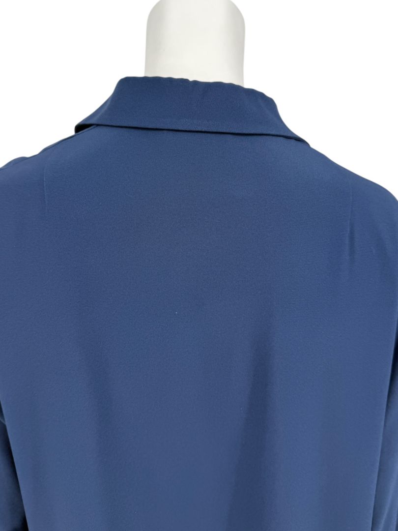Akris Punto Navy Blue Viscose Acetate Tunic Dress Black Hem Roll Tab Sleeve - US 10