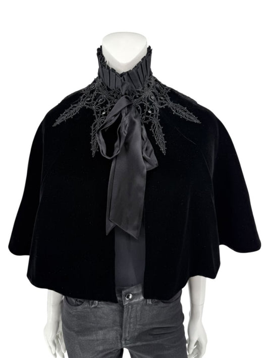 NWT Ralph Lauren Black Velvet & Silk-Trim Cape – Size XS/S